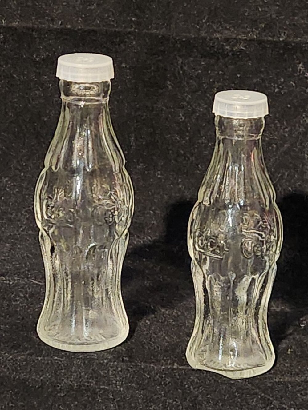 Vintage Coca-Cola Glass Salt & Pepper Shakers – Embossed Logo – Set of Two